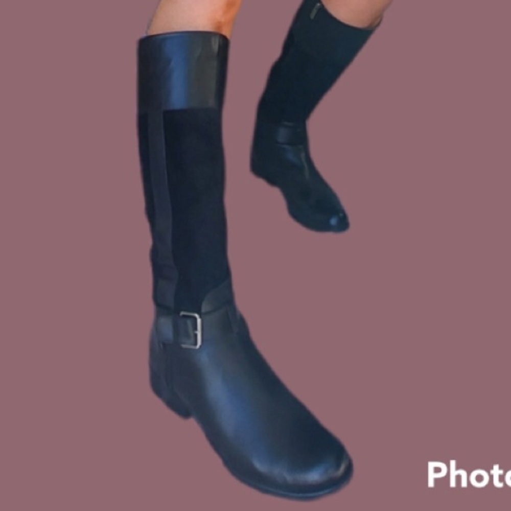 Anne Klein black leather knee high boots